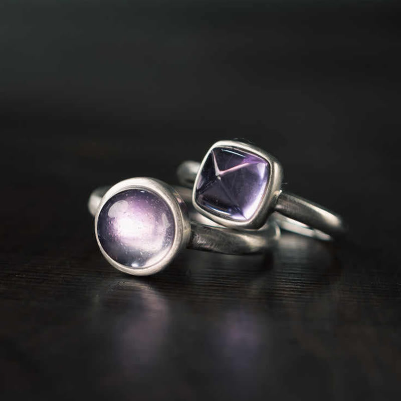Buddha Stones Natural 925 Sterling Silver Amethyst Adjustable Balance Ring