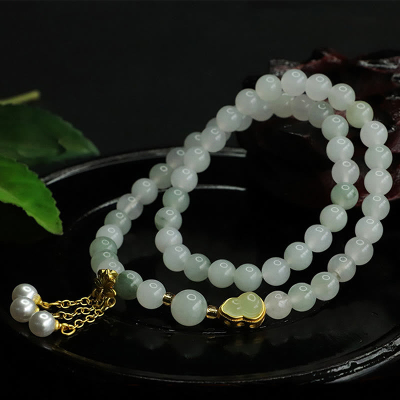 EverestArtstudios Natural Tianshan Jade Lotus Gourd Double Circle Prosperity Bracelet