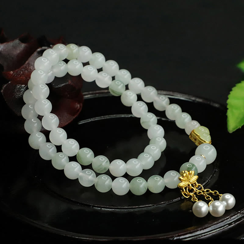 EverestArtstudios Natural Tianshan Jade Lotus Gourd Double Circle Prosperity Bracelet