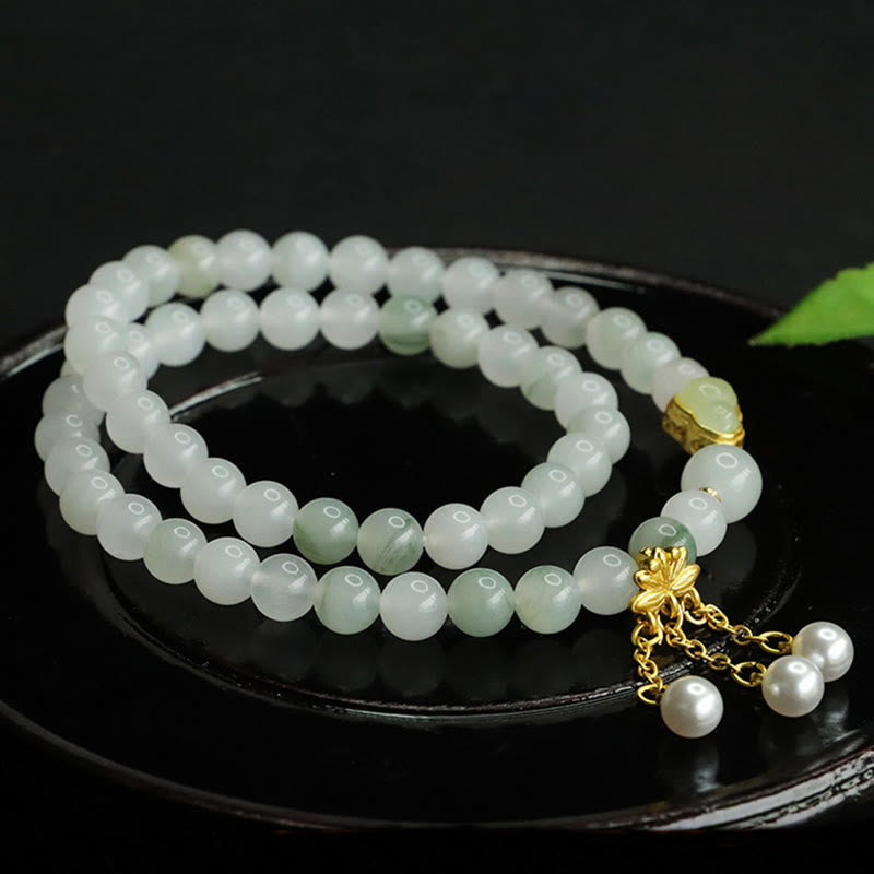 EverestArtstudios Natural Tianshan Jade Lotus Gourd Double Circle Prosperity Bracelet