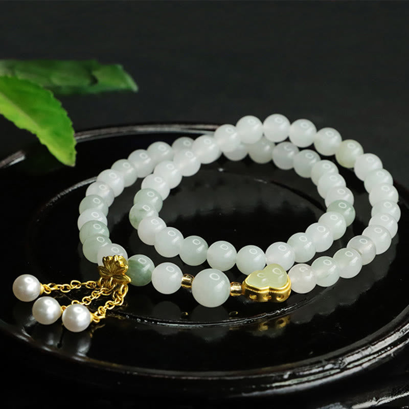 EverestArtstudios Natural Tianshan Jade Lotus Gourd Double Circle Prosperity Bracelet