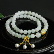 EverestArtstudios Natural Tianshan Jade Lotus Gourd Double Circle Prosperity Bracelet