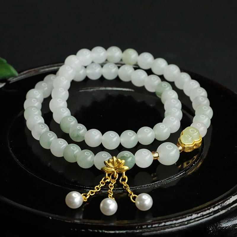 EverestArtstudios Natural Tianshan Jade Lotus Gourd Double Circle Prosperity Bracelet