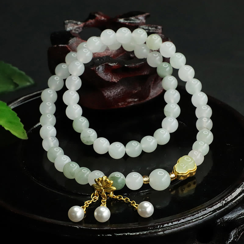 EverestArtstudios Natural Tianshan Jade Lotus Gourd Double Circle Prosperity Bracelet