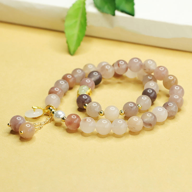 EverestArtstudios Natural Golden Silk Jade Double Layer Gourd Peace Buckle Luck Bracelet