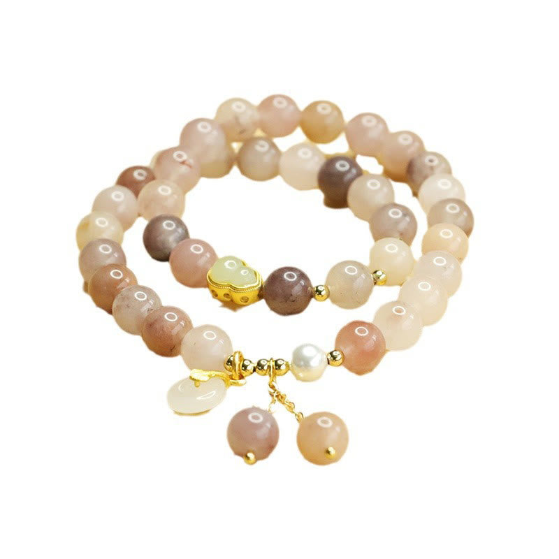 EverestArtstudios Natural Golden Silk Jade Double Layer Gourd Peace Buckle Luck Bracelet