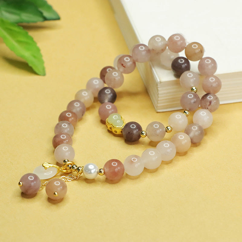 EverestArtstudios Natural Golden Silk Jade Double Layer Gourd Peace Buckle Luck Bracelet