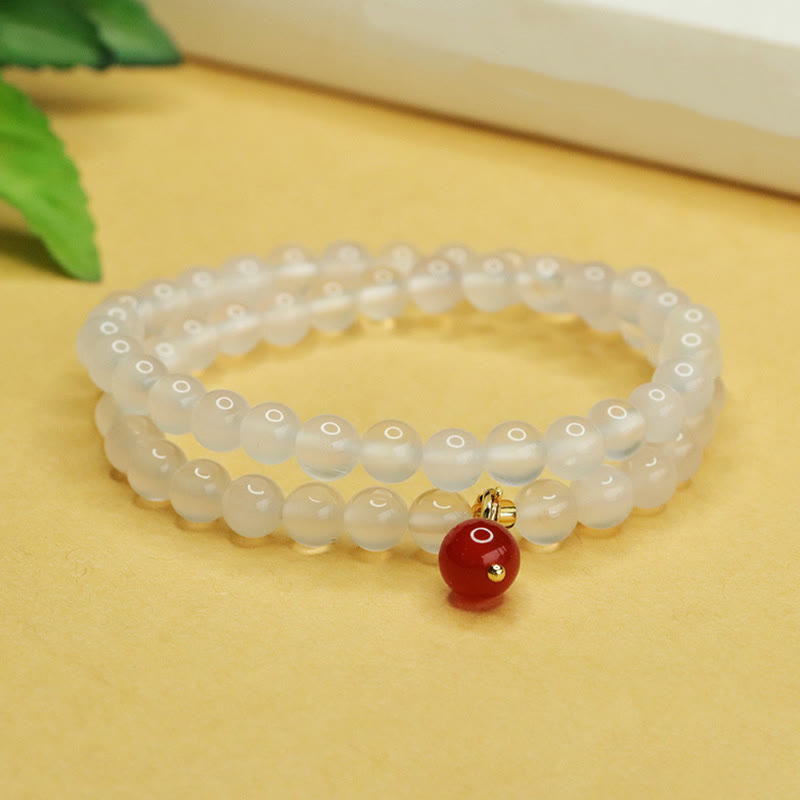 EverestArtstudios Natural Chalcedony Red Agate Bead Double Layer Harmony Positive Bracelet