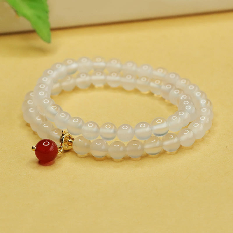 EverestArtstudios Natural Chalcedony Red Agate Bead Double Layer Harmony Positive Bracelet