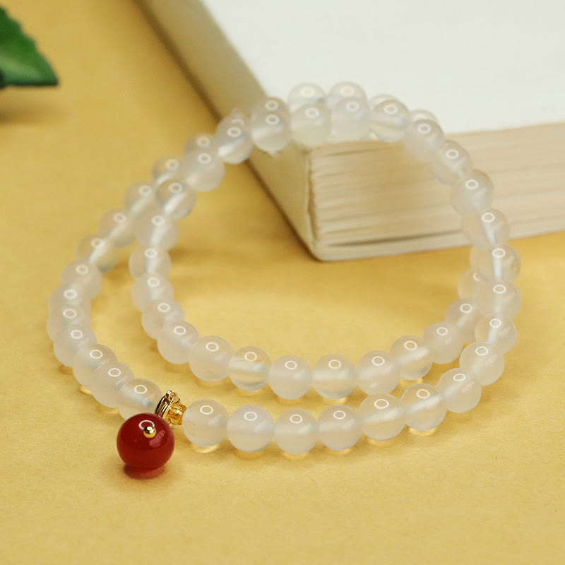 EverestArtstudios Natural Chalcedony Red Agate Bead Double Layer Harmony Positive Bracelet