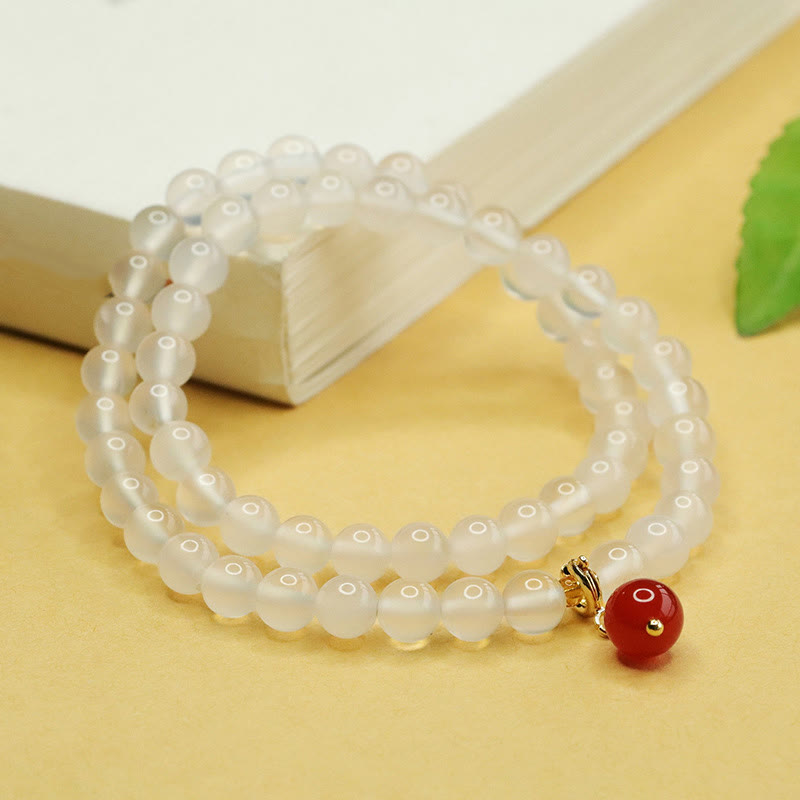 EverestArtstudios Natural Chalcedony Red Agate Bead Double Layer Harmony Positive Bracelet