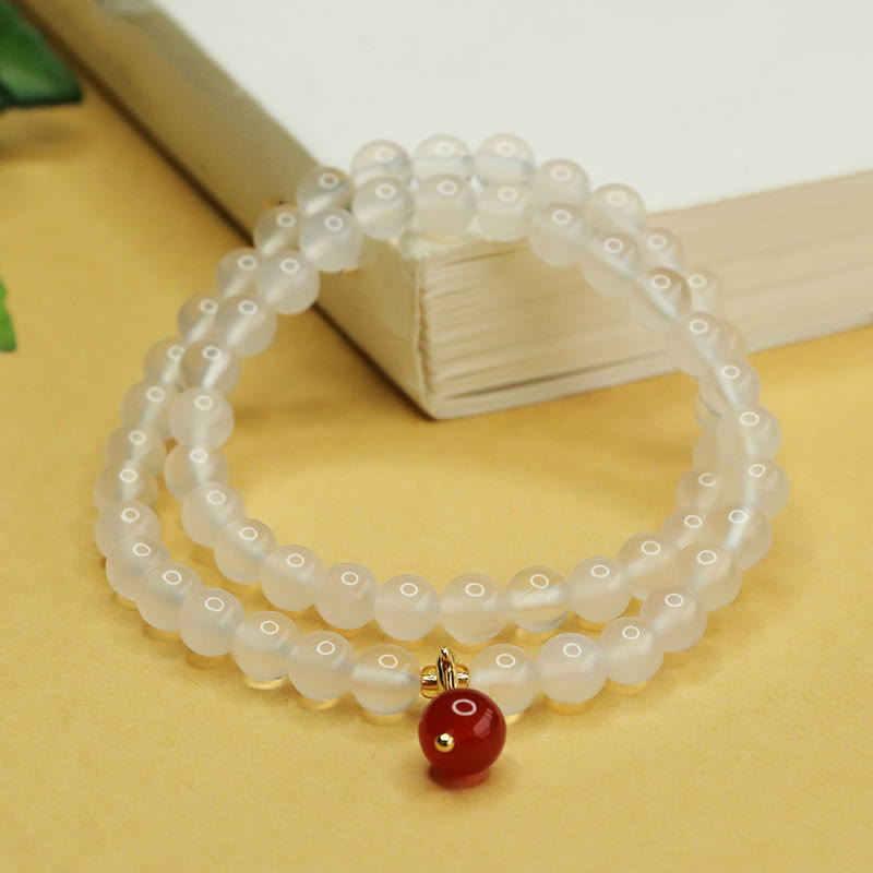 EverestArtstudios Natural Chalcedony Red Agate Bead Double Layer Harmony Positive Bracelet