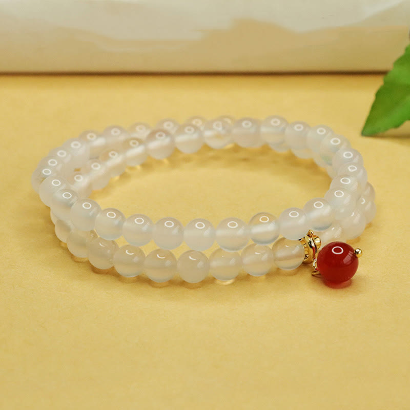 EverestArtstudios Natural Chalcedony Red Agate Bead Double Layer Harmony Positive Bracelet