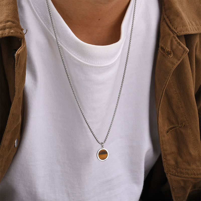 EverestArtStudios Natural Stone Turquoise Tiger Eye  Lazurite Lapis Lazuli Malachite Titanium Steel Purification Necklace Pendant