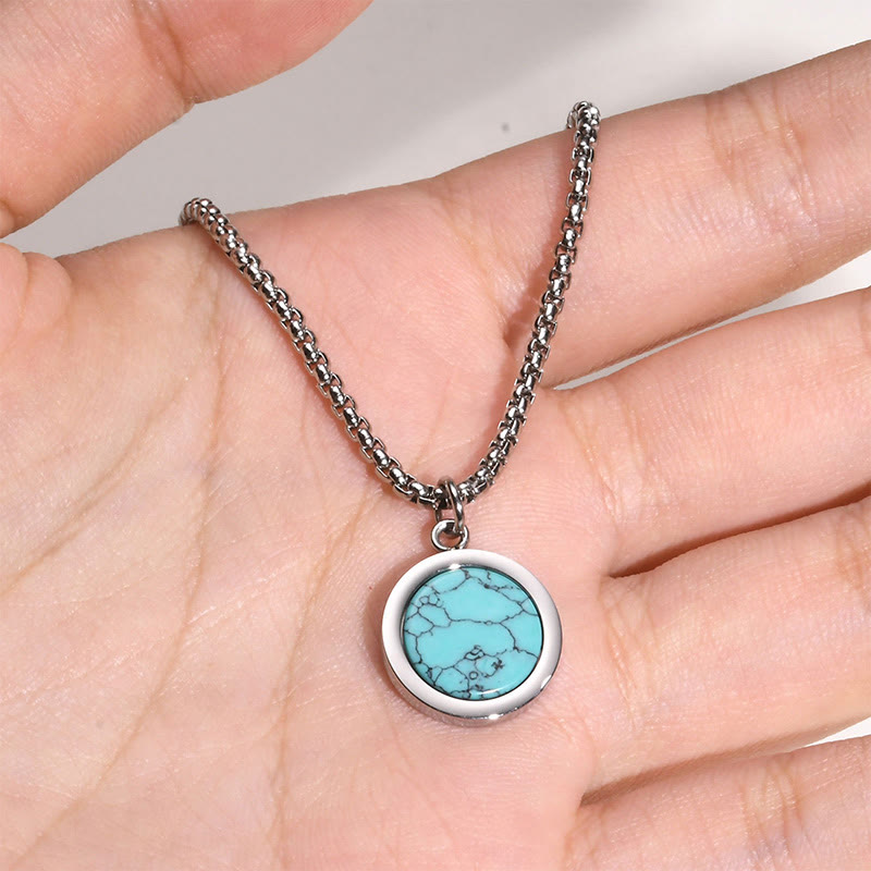 EverestArtStudios Natural Stone Turquoise Tiger Eye  Lazurite Lapis Lazuli Malachite Titanium Steel Purification Necklace Pendant