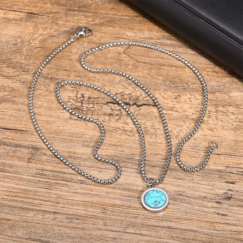 EverestArtStudios Natural Stone Turquoise Tiger Eye  Lazurite Lapis Lazuli Malachite Titanium Steel Purification Necklace Pendant