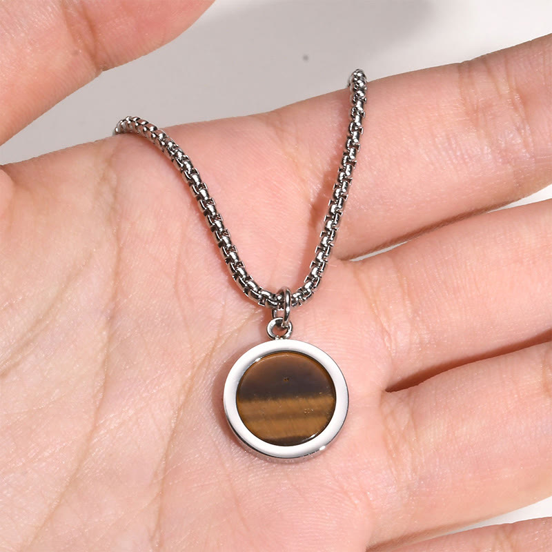 EverestArtStudios Natural Stone Turquoise Tiger Eye  Lazurite Lapis Lazuli Malachite Titanium Steel Purification Necklace Pendant