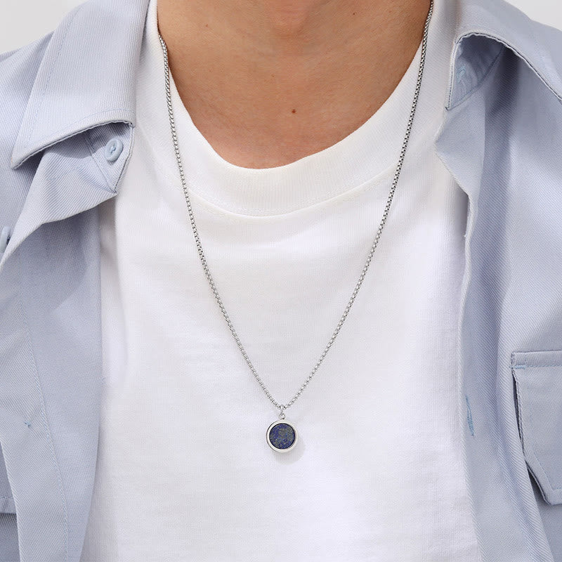 EverestArtStudios Natural Stone Turquoise Tiger Eye  Lazurite Lapis Lazuli Malachite Titanium Steel Purification Necklace Pendant