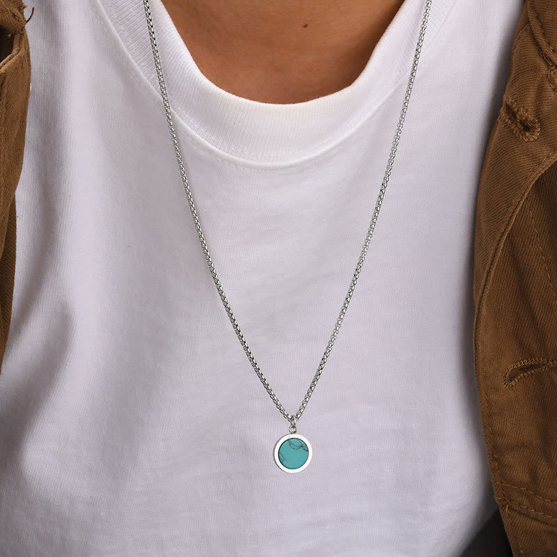 EverestArtStudios Natural Stone Turquoise Tiger Eye  Lazurite Lapis Lazuli Malachite Titanium Steel Purification Necklace Pendant