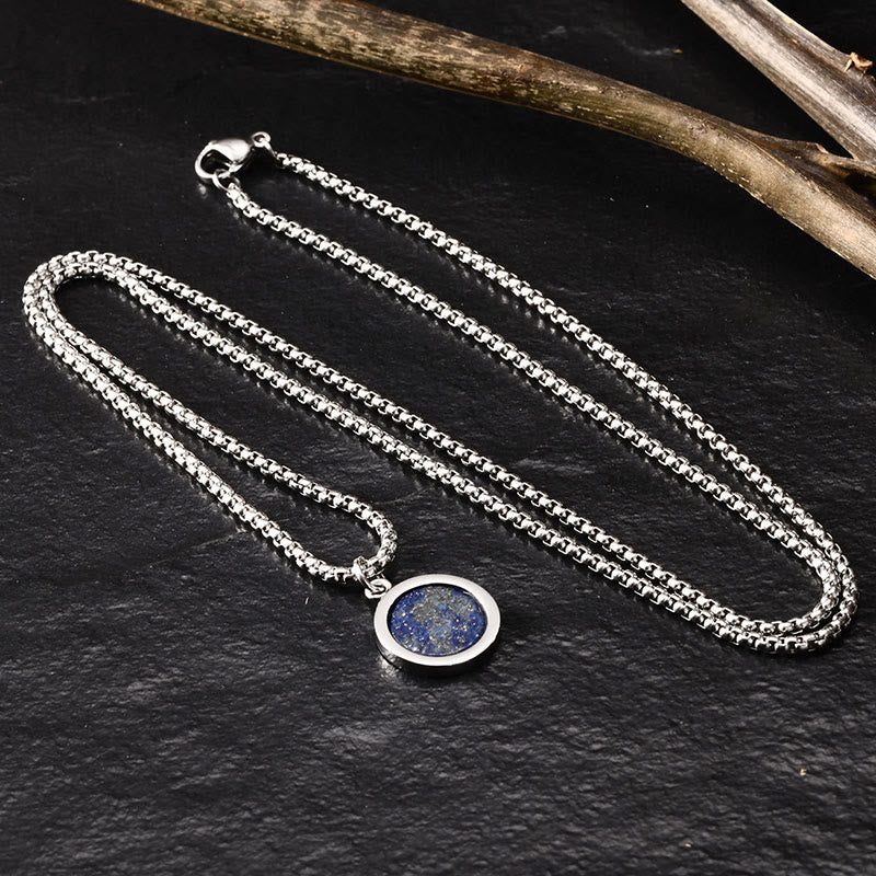 EverestArtStudios Natural Stone Turquoise Tiger Eye  Lazurite Lapis Lazuli Malachite Titanium Steel Purification Necklace Pendant
