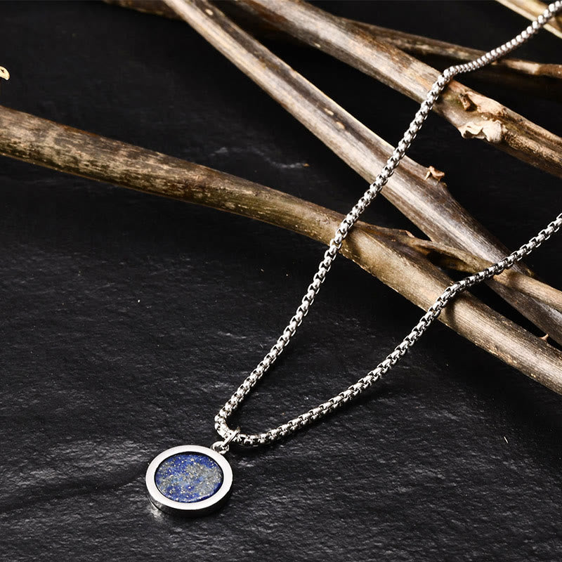 EverestArtStudios Natural Stone Turquoise Tiger Eye  Lazurite Lapis Lazuli Malachite Titanium Steel Purification Necklace Pendant