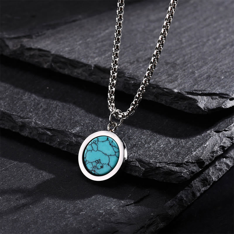 EverestArtStudios Natural Stone Turquoise Tiger Eye  Lazurite Lapis Lazuli Malachite Titanium Steel Purification Necklace Pendant