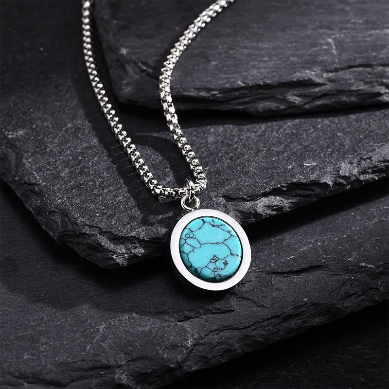 EverestArtStudios Natural Stone Turquoise Tiger Eye  Lazurite Lapis Lazuli Malachite Titanium Steel Purification Necklace Pendant