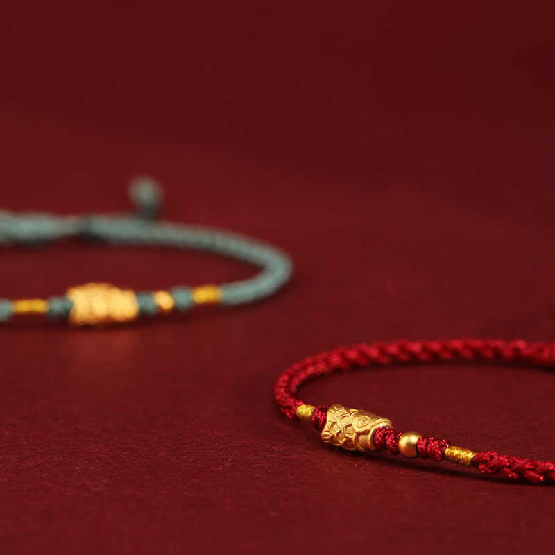 Buddha Stones 999 Gold Luck Protection Koi Fish Handmade Braided String Bracelet