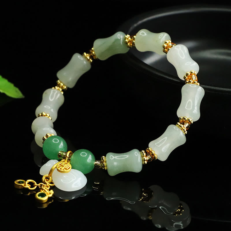 EverestArtstudios Natural Tianshan Jade Fu Character Money Bag Pattern Prosperity Bracelet
