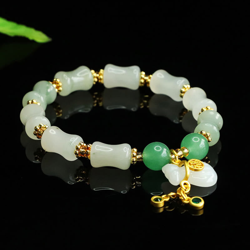 EverestArtstudios Natural Tianshan Jade Fu Character Money Bag Pattern Prosperity Bracelet