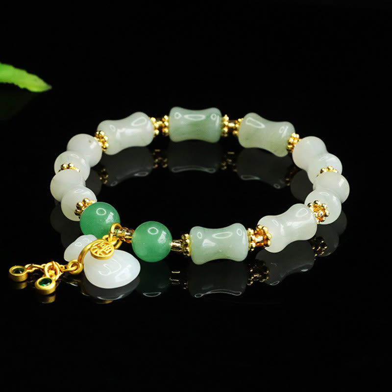 EverestArtstudios Natural Tianshan Jade Fu Character Money Bag Pattern Prosperity Bracelet