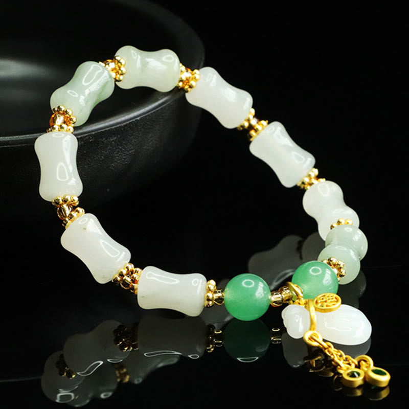 EverestArtstudios Natural Tianshan Jade Fu Character Money Bag Pattern Prosperity Bracelet