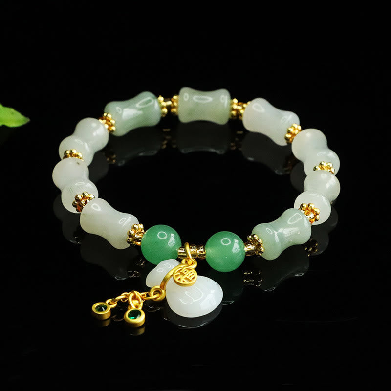 EverestArtstudios Natural Tianshan Jade Fu Character Money Bag Pattern Prosperity Bracelet