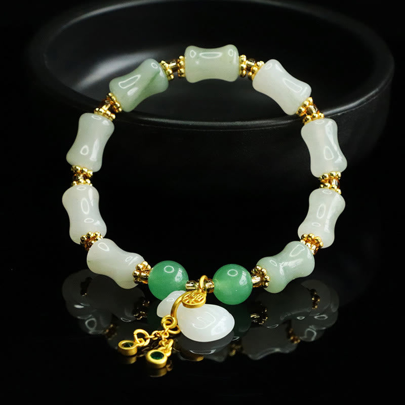 EverestArtstudios Natural Tianshan Jade Fu Character Money Bag Pattern Prosperity Bracelet
