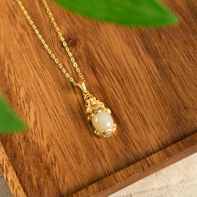 EverestArtstudios White Jade PiXiu Wealth Luck Chain Necklace Pendant