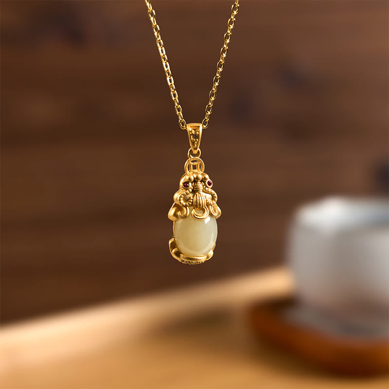 EverestArtstudios White Jade PiXiu Wealth Luck Chain Necklace Pendant