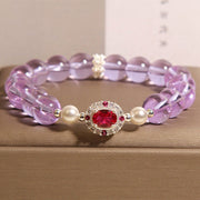 Buddha Stones Natural Amethyst Pearl Red Zircon Balance Bracelet