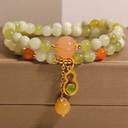 EverestArtstudios Double Wrap Gourd Pumpkin Green Grape Serpentine Jade Luck Bracelet