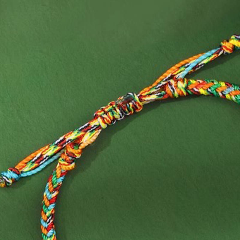EverestArtstudios Handmade Peace Buckle Jade Prosperity 925 Sterling Silver Colorful Rope Bracelet