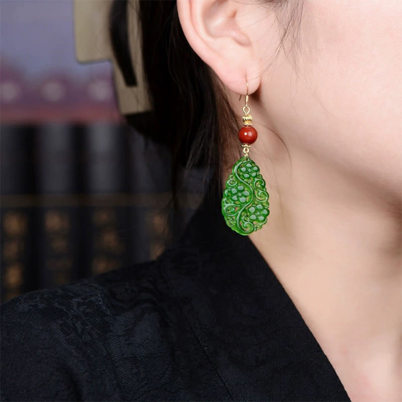 EverestArtstudios Water Droplet Hollow Shape Jade Red Agate 925 Sterling Silver Luck Earrings