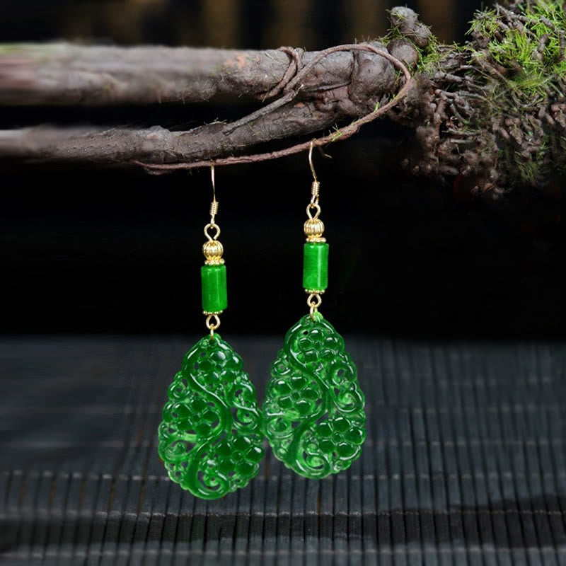 EverestArtstudios Water Droplet Hollow Shape Jade Red Agate 925 Sterling Silver Luck Earrings