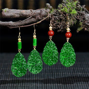EverestArtstudios Water Droplet Hollow Shape Jade Red Agate 925 Sterling Silver Luck Earrings