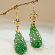 EverestArtstudios Hollow Hetian Jade Enamel 925 Sterling Silver Prosperity Earrings