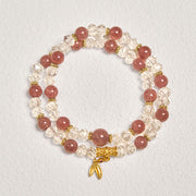Buddha Stones Natural Strawberry Quartz Crystal Bamboo Positive Double Wrap Bracelet