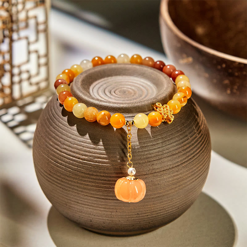 EverestArtstudios Golden Silk Jade Chinese Knotting Pumpkin Wealth Bracelet