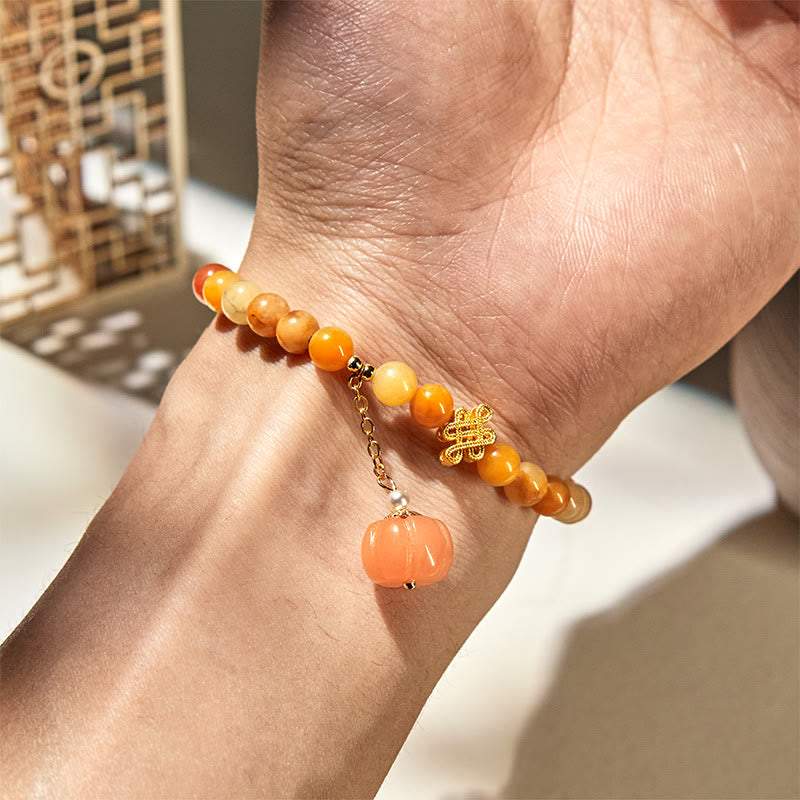 EverestArtstudios Golden Silk Jade Chinese Knotting Pumpkin Wealth Bracelet