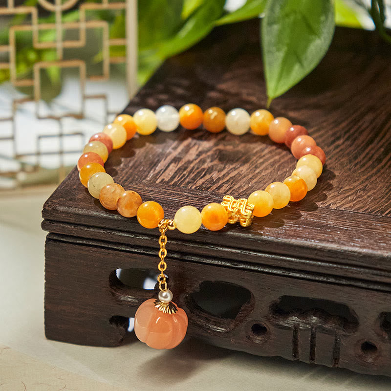 EverestArtstudios Golden Silk Jade Chinese Knotting Pumpkin Wealth Bracelet