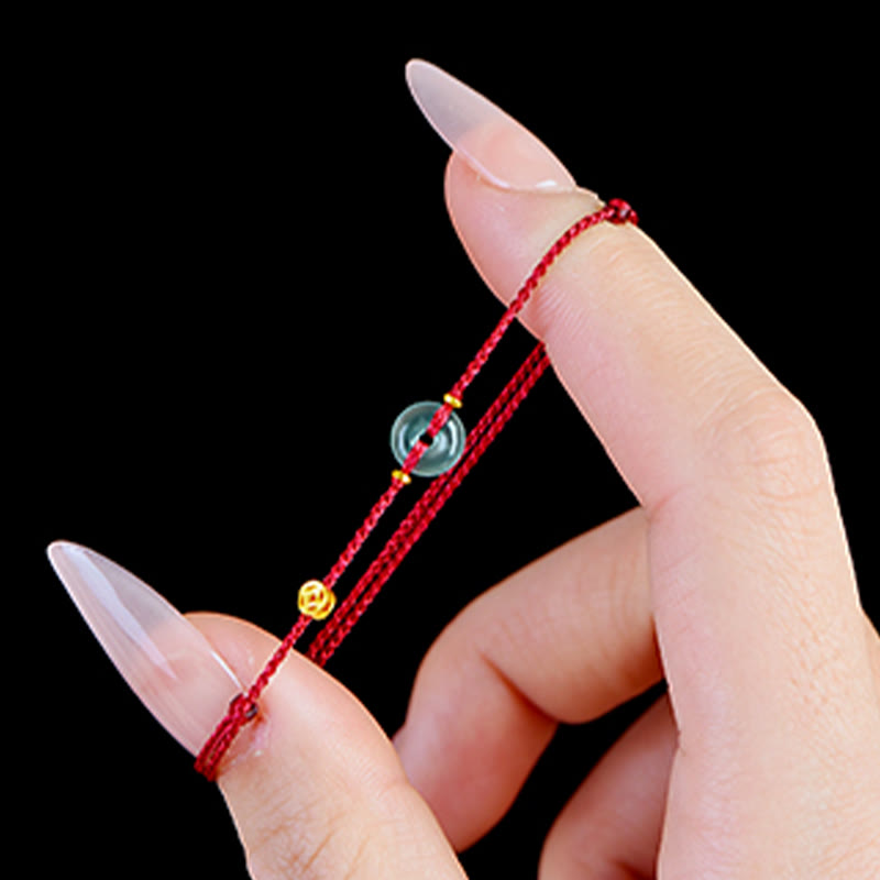 EverestArtstudios Peace Buckle Copper Coins Jade Red String Connection Bracelet Anklet