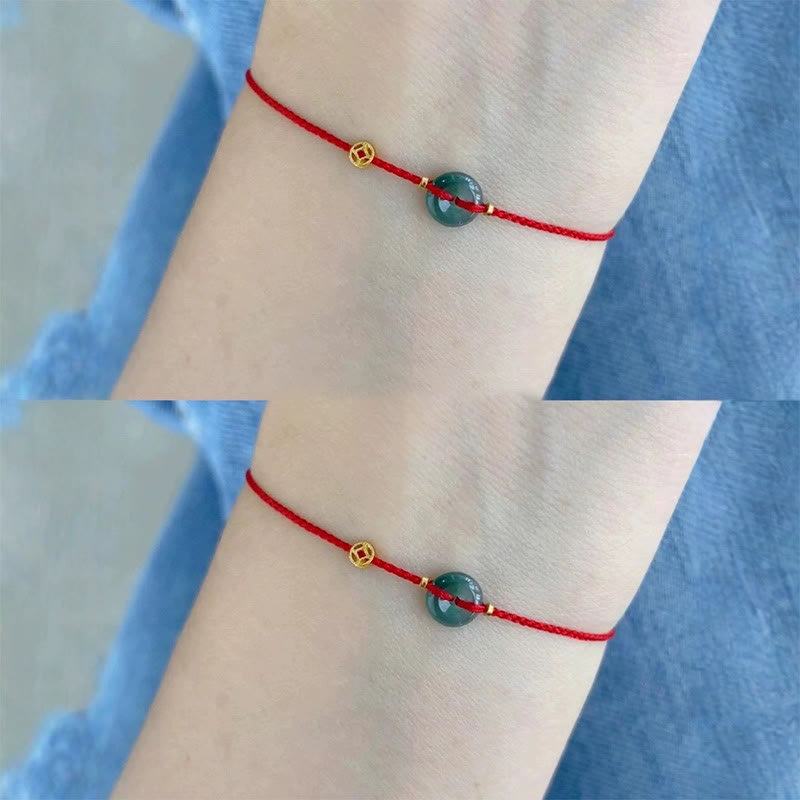 EverestArtstudios Peace Buckle Copper Coins Jade Red String Connection Bracelet Anklet