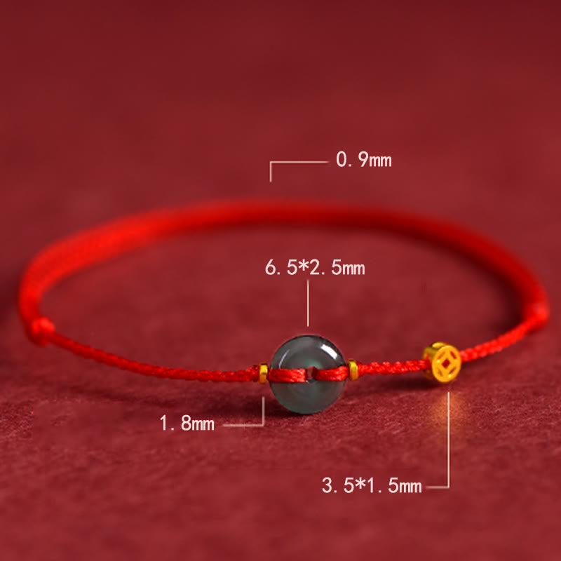 EverestArtstudios Peace Buckle Copper Coins Jade Red String Connection Bracelet Anklet